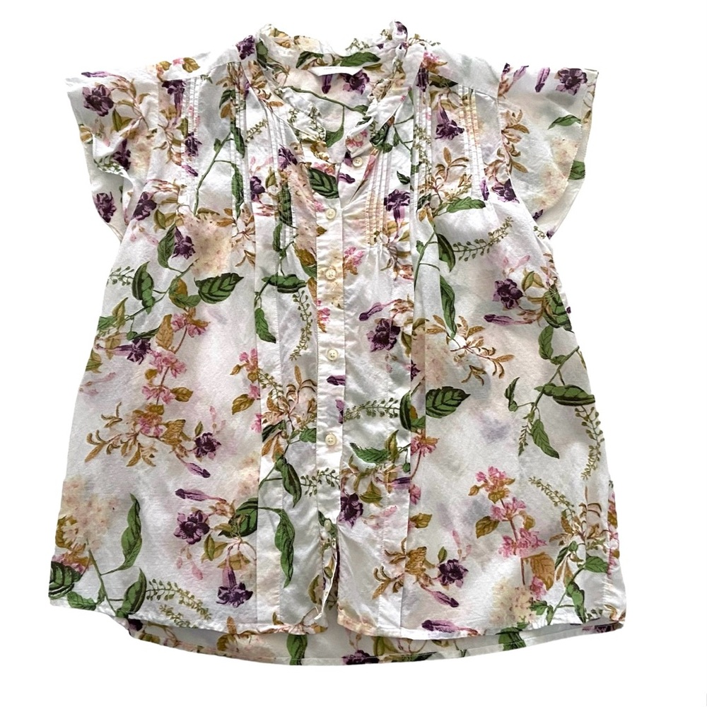 🍀LUCKY BRAND Flutter Sleeve Ruffle Collar Poet Blouse
